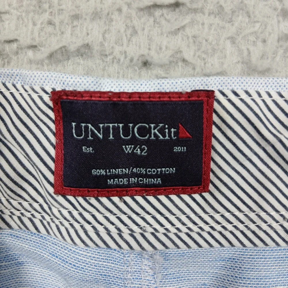 UNTUCKit Linen Blend Shorts Men's 42 Light‎ Blue Chino Casual Summer Flat Front